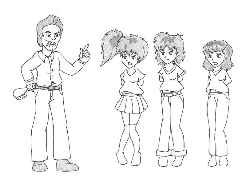 File:Mishi Uncle Bill and his three nieces pencil.jpg