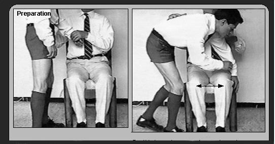 A houseboy is made to stand by the side of the seated spanker, then bent forward over the spanker's lap.
