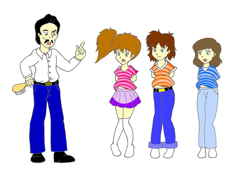 File:Mishi Uncle Bill and his three nieces colored.jpg