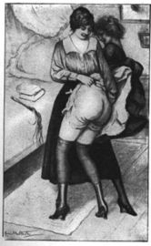F/F spanking drawing from the novel Baby, Douce Fille by Sadie Blackeyes (Pierre Dumarchey).