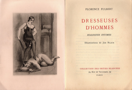 Frontispiece and title page of the novel Dresseuses d'hommes by Florence Fulbert (1931).