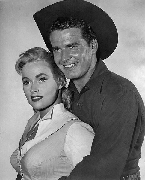 File:James Garner Karen Steele Maverick premiere 1957.jpg
