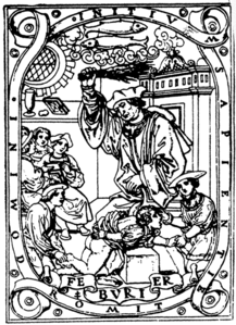 Medieval woodcut showing a school birching