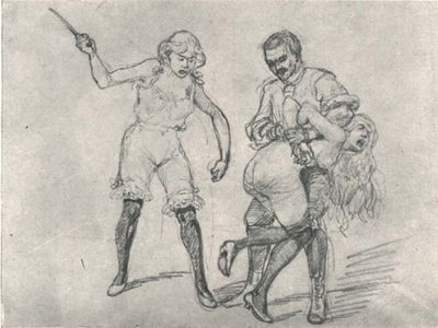 Vintage spanking drawing by an unknown artist.