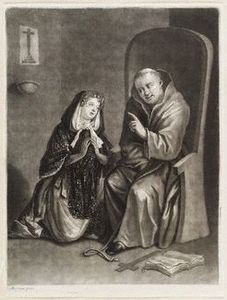 Woman confessing to a monk
