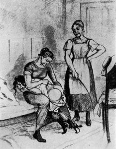 F/f spanking drawing by Rudolf Preuss from The Deviant Female by David O. Cauldwell.