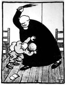 Priest Punishing a Student, black-and-white, M/m by Felix Vallotton (1865-1925)