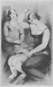 F/f spanking illustration for the novel Les Confidences d'un baronnet by A. W. Flogger (1929).