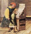 A teacher/student scene from a painting by Ambrosius Holbein.