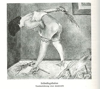 Self-spanking using different implements and a mirror.