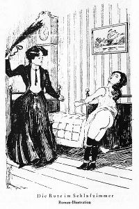 "Die Rute im Schlafzimmer" (The Birch in the Bedroom), illustration from a vintage spanking novel.