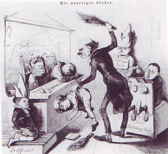 The naughty children, political spanking caricature (1849).