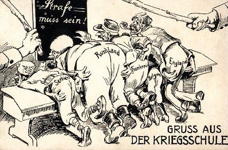 Greetings from the war school. Germany spanks Europe and Russia in political satire from World War I.