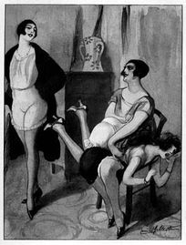 F/F spanking drawing from the novel Brassée de faits (1926).