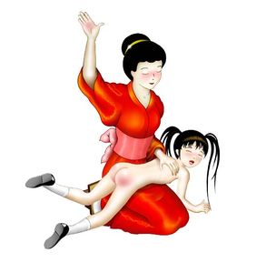 Matron figure in red yukata, drawing by Gauis Marius.
