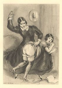 Spanking illustration for the novel Dresseuses d'hommes by Florence Fulbert (1931).