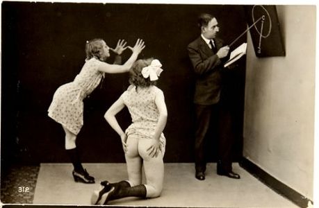 From a "naughty schoolgirl" series, Biederer Studio (c. 1930s)