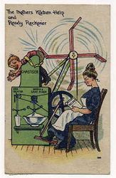 Vintage cartoon drawing entitled "The Mothers Kitchen Help and Ready Reckoner".