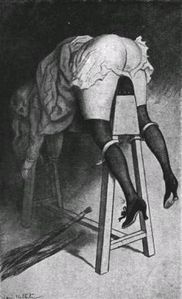 Woman on a birching horse, drawing by the same artist.