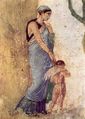 Nemesis leads punished Amor, bound on hands and feet, to Venus. Detail from a fresco in Pompeji (c. AD 30).