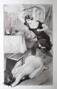 F/F birching illustration for the novel Les Confidences d'un baronnet by A. W. Flogger (1929).