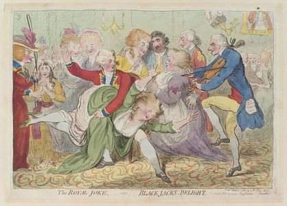 The Royal Joke, or Black Jack’s Delight by James Gillray (1788), depicting George, Prince of Wales, spanking a lady thought to be Mrs Fitzherbert, his mistress.