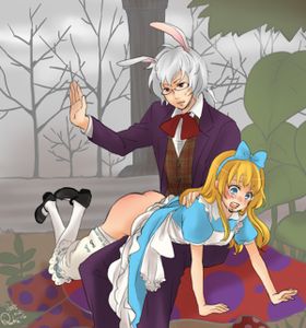 Alice spanked by the (personalized) Rabbit, artwork by Ruka.