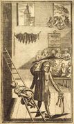 Using a ladder. Allegorical illustration (1703).