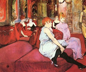 In Salon of Rue des Moulins, (La Fleur blanche), by Henri de Toulouse-Lautrec, 1894