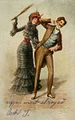 Krampus is given a humorous femdom twist (c. 1900).